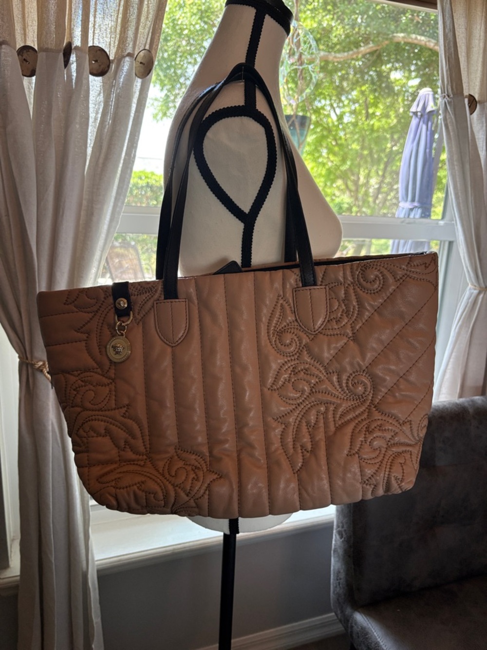 Authentic Versace Quilted leather shoulder Tote Bag